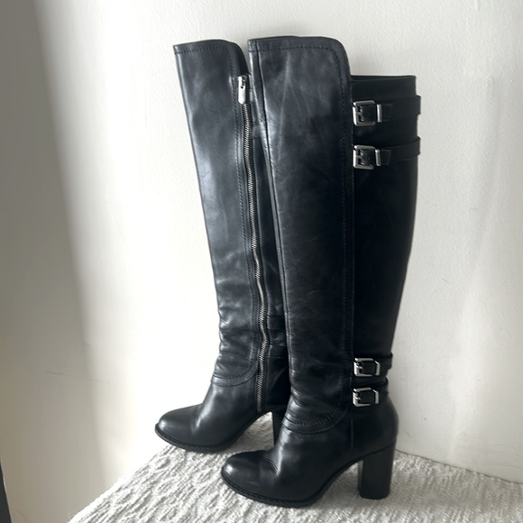 Adrienne Vittadini Shoes - Adrienne Vittadini Black Leather Boots with Buckle Accents